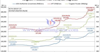 Wolframite Price Reaches RMB 200,000/ton – August 13, 2025 Tungsten Price Trend from January to August 13, 2025